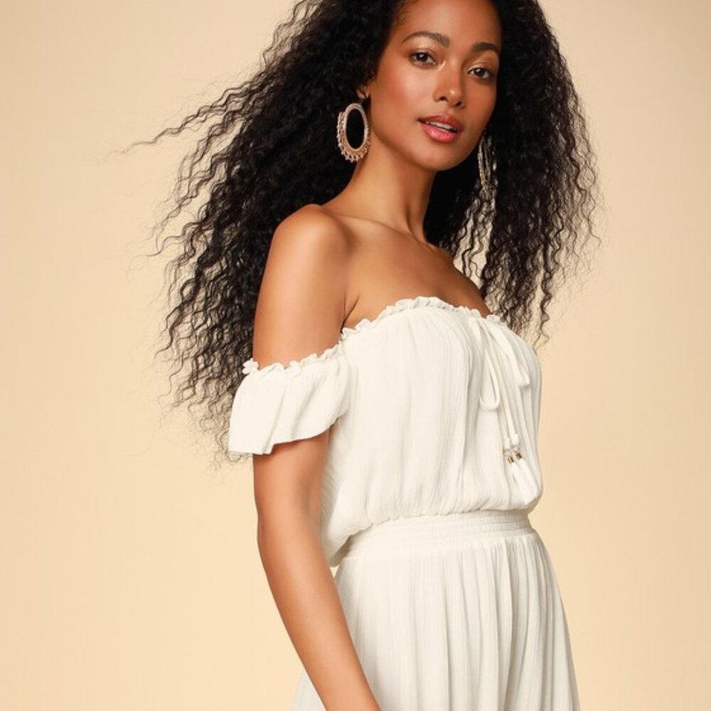 Lulus Palmeras White Off-the-shoulder Mini Dress - Size S